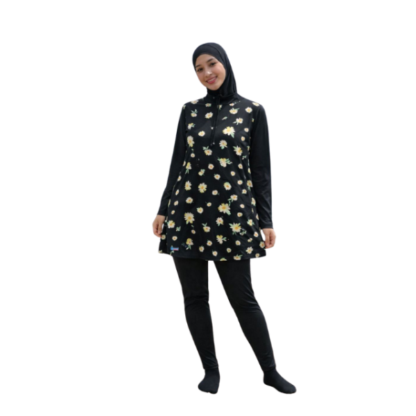 DR22 - MOONAZ  Premium Muslimah Swimsuit Hijab Set Swimwear (Daisy Flower)