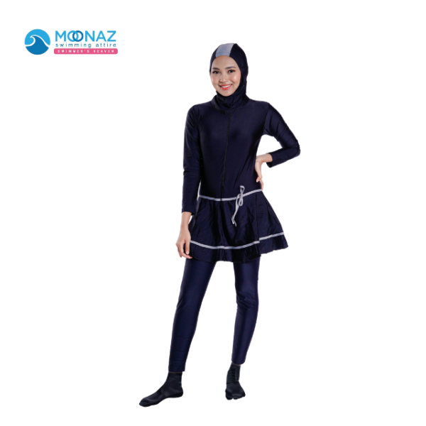BD04 - MOONAZ Premium Muslimah Swimsuit Set Swimwear Slim fit (line grey plain)
